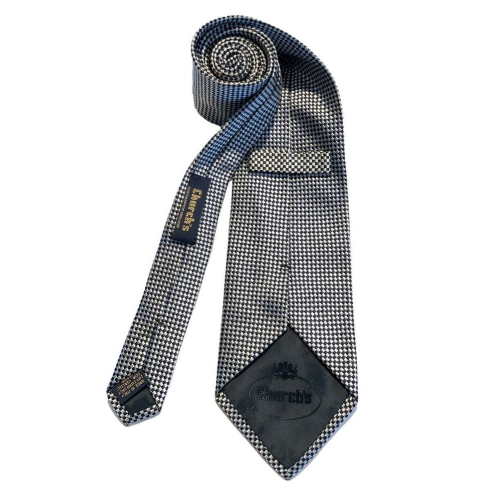 CHURCH'S Gray Houndstooth Patern Tie Silk M.In Italy 56"- 3".1/2 EX.COND